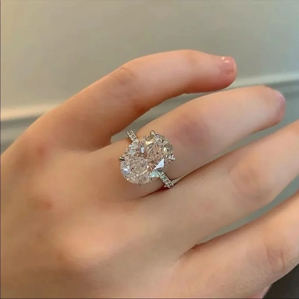 New Big Oval 925 Silver Elegant Diamond Ring - Picture 2 of 11